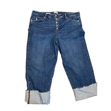 AVA  VIV Women's High Rise Button Fly Cropped Wide Leg Jeans Blue Size 22