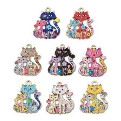 8 Gemischt Wirklich Niedliche Katze mit Kätzchen Form Goldfarben Anhänger Charms