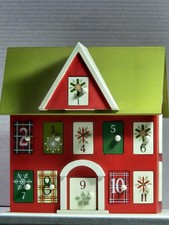 PIER 1 Wooden Red House Christmas 11-Day Advent Calendar Tabletop Decor