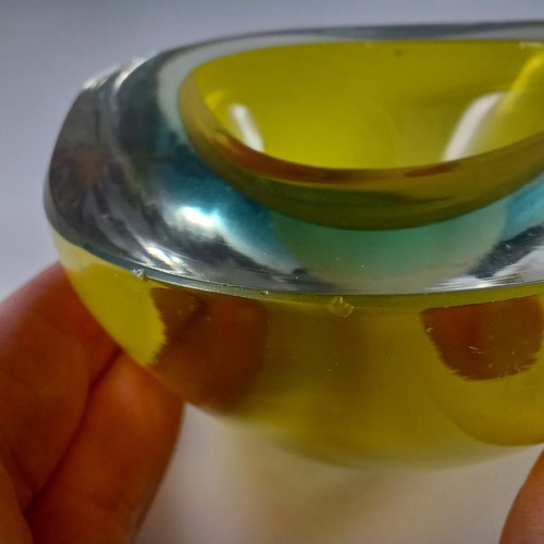 Murano Yellow & Blue Sommerso Glass Triangular Geode Bowl - Picture 8 of 10
