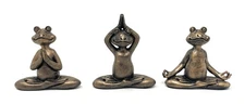 3 Mini Yoga Frogs Resin Statue Figurine, Home Decorative Accent Dcor, Zen, Gift