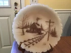Fenton 8”, Down By The Station On Cameo Satin,  Plate, 1982, Rare, Original tags
