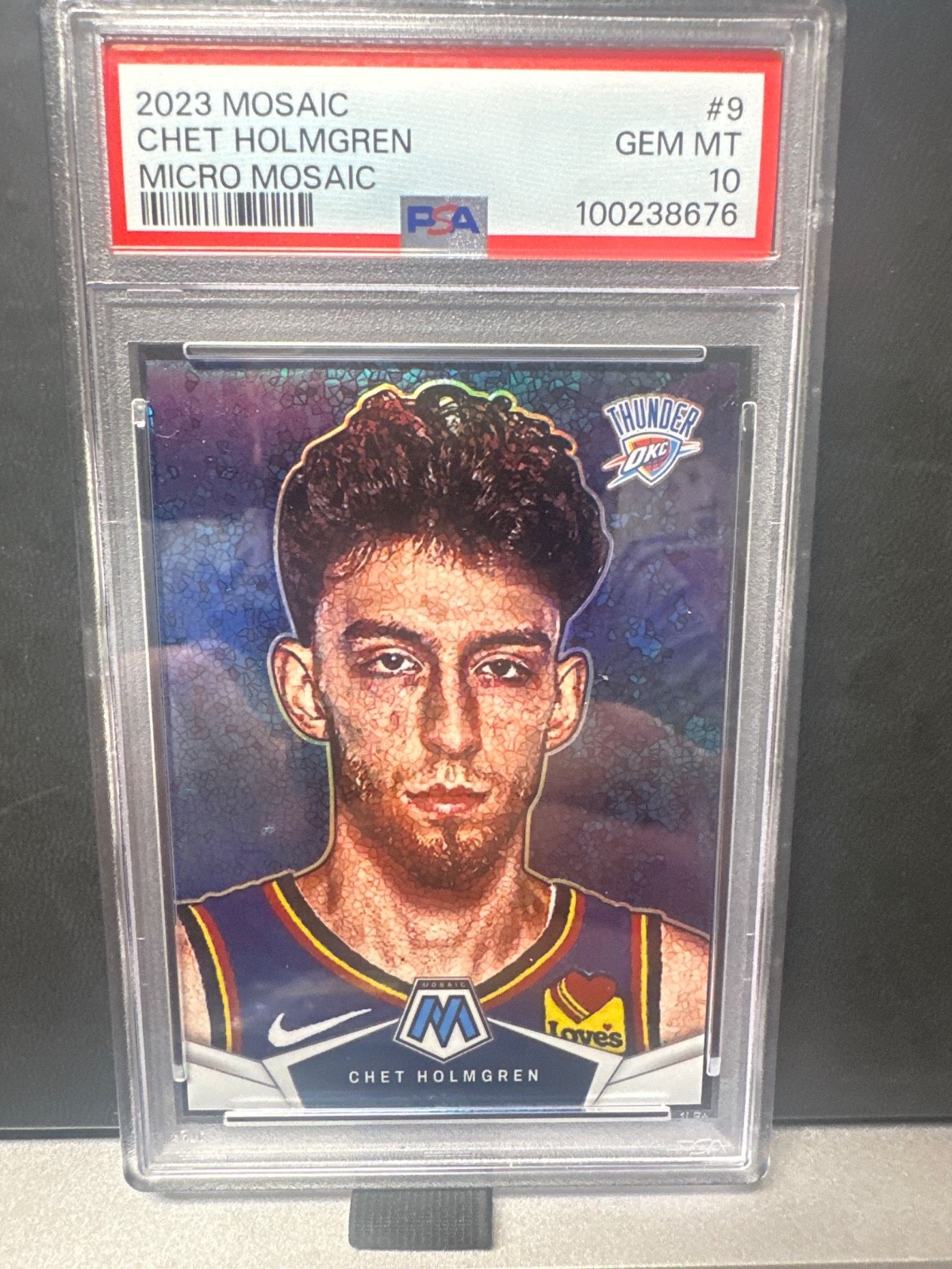 CHET HOLMGREN PSA 10 2023-24 PANINI MOSAIC #9 MICRO MOSAIC PRIZM SP THUNDER