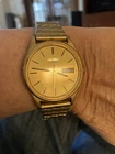 Vintage Seiko Men 7N43-8439 Dress Day Date Gold Tone Quartz Watch AS IS