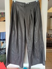 NA-KD Grey Mid Waist Wide Leg Pleated PU Faux Leather Trousers Size 44 uk 16