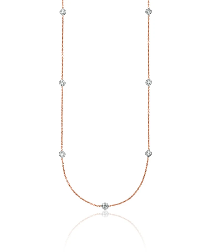 18K Solid Rose Gold White Lab Diamond Stations Chain Necklace - Image 2 of 4