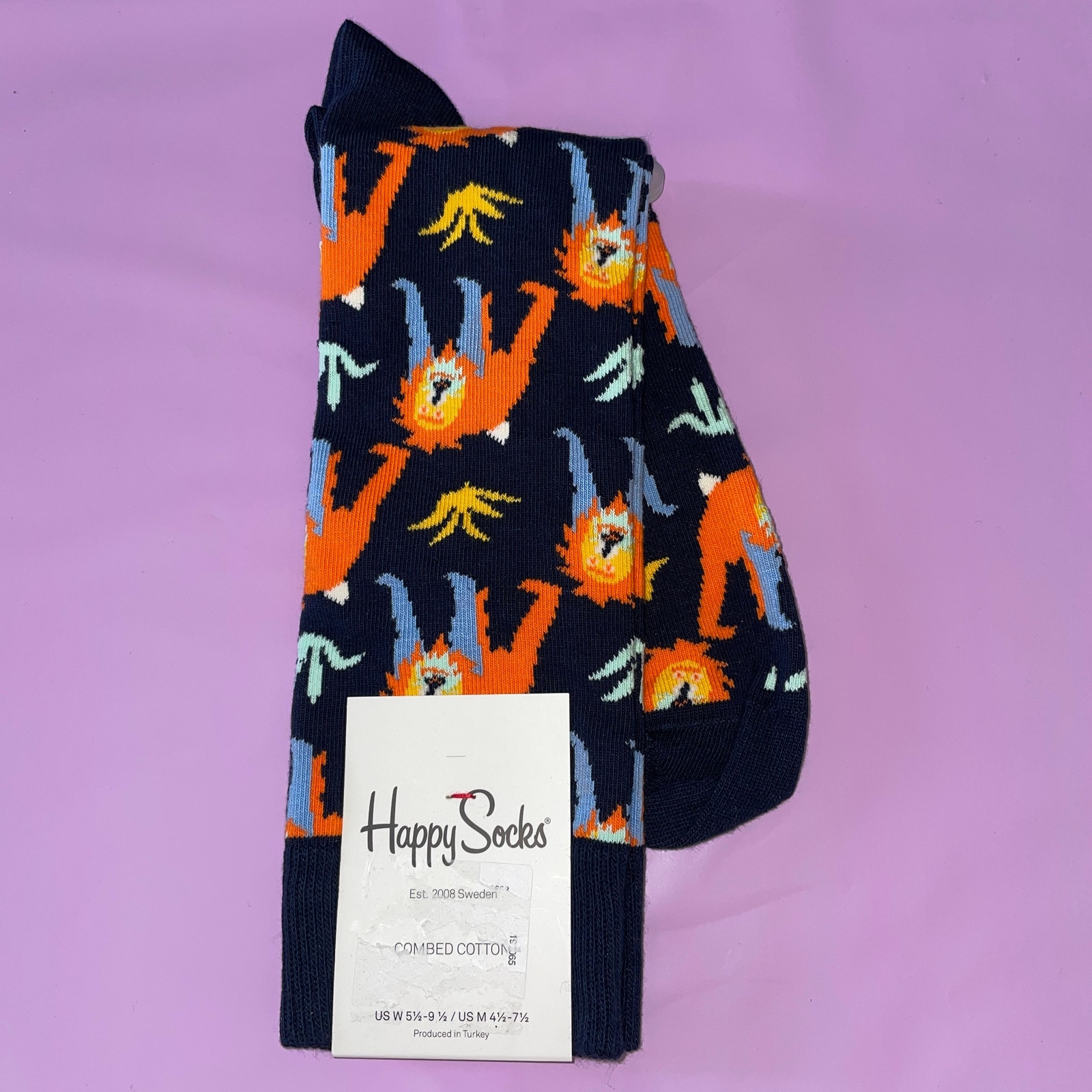 Adult Happy Socks Blue Orange Lions Animal Print NEW