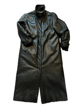 VINTAGE EDDIE BAUER Black Leather Coat w/ Goose Down Lining X-Long  Heavy 