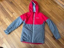 Columbia Omni Tech Jacket Kid's Outgrown Hooded Full Zip Red Grey Size M 10-12 