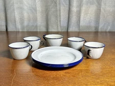 Lot of Vintage Sweden Enamelware 5 Cups, 4 Plates (SEE PICS)