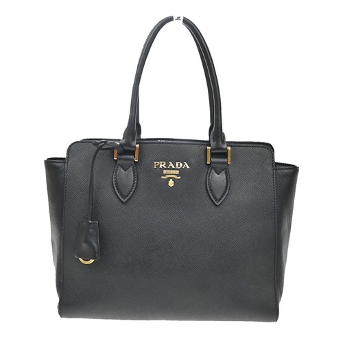 PRADA Logo Galleria Tote Hand Bag Saffiano Leather Black GHW 73PA039