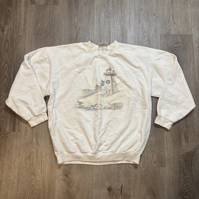 Vintage Northern Reflections Sweater Graphic Lighthouse Size M White