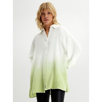 Bluse beige 46 Damen Crash-Optik Oversize-Schnitt ecru/pistazie T111