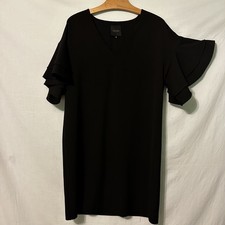 Alex Marie Black V-Neck Dress Flutter Sleeves Size 10 Runs Large Preowned EUC