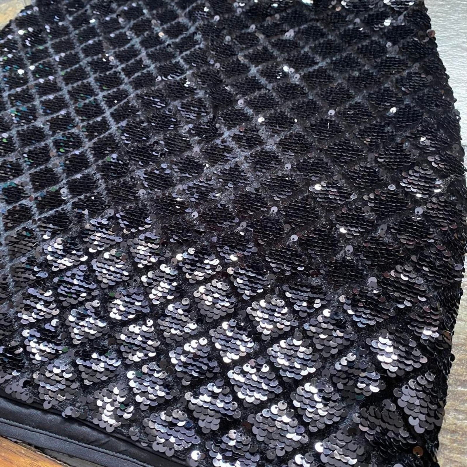 Express Black Diamond-Pattern Sequin Mid-Rise Min… - image 2