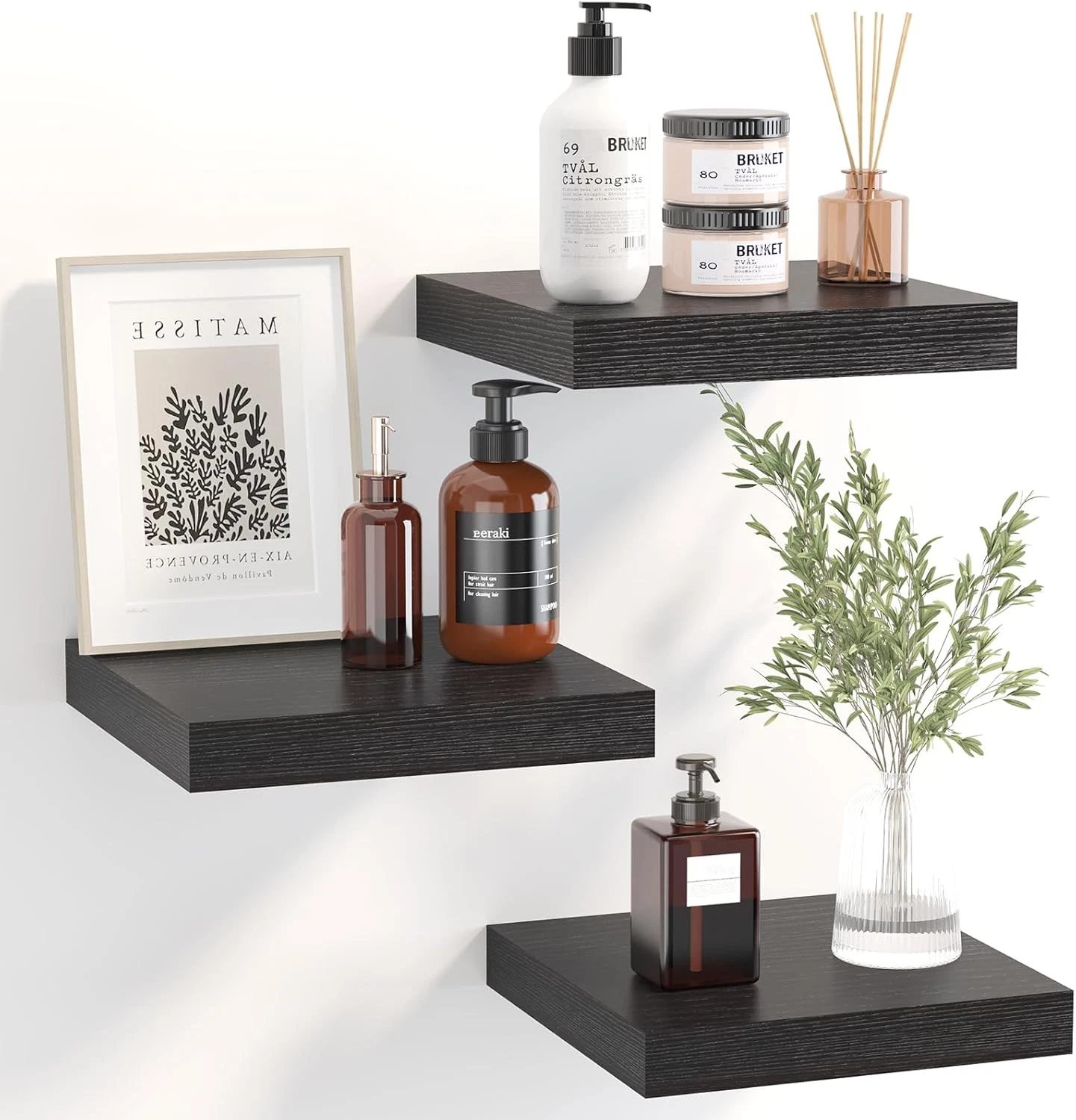 8in Floating Shelves for Wall Small Black Mounted Shelf for Bathroom Living