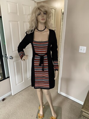 Venus Women's Size 8 Fall Autumn Black Orange Sweater Dress Casual Career