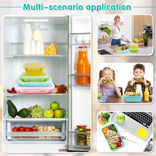 Contenitori Pieghevoli in Silicone, 4Pcs Contenitore per Alimenti in Silicone Pi - Foto 7 di 12