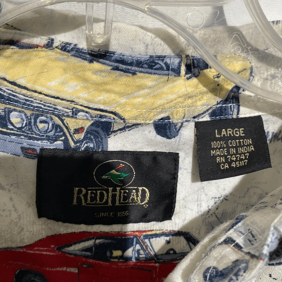 Red Head Men's Button-down Classic Route 66 Nova Charger Mustang Camp Shirt Sz L - Image 4 of 4