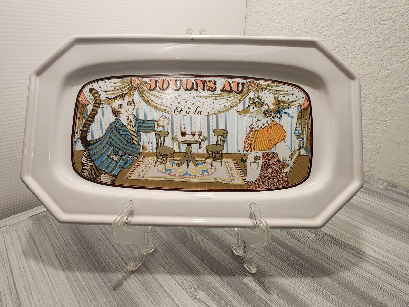 Estello 2 JOUONS AU Cat Cheese Serving tray Made in France Vintage RARE