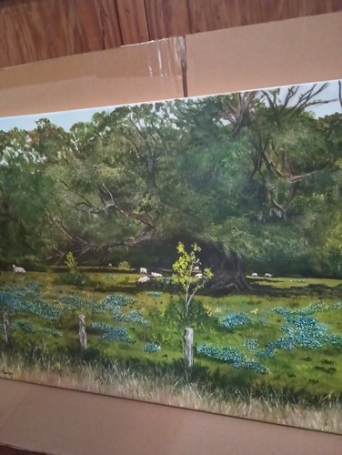One Of A Kind ORIGINAL 1 Of 1 Alvin Texas Bluebonnet Cattle Oil Painting 24x18 - Picture 4 of 5
