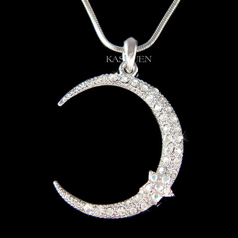 Magischer Crescent Mond Stern ~ mit Swarovski Kristall Islam Schmuck Halskette - Bild 2 von 4