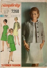 Simplicity 7268 Princess A-Line Dress w 3-Piece Collar & Jacket HALF Sz 14.5 CUT