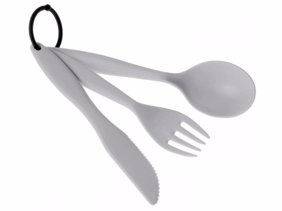 GSI OUTDOORS GSI TEKK Eggshell White 3 Piece Cutlery Set Fork Knife Spoon Camping Scouts