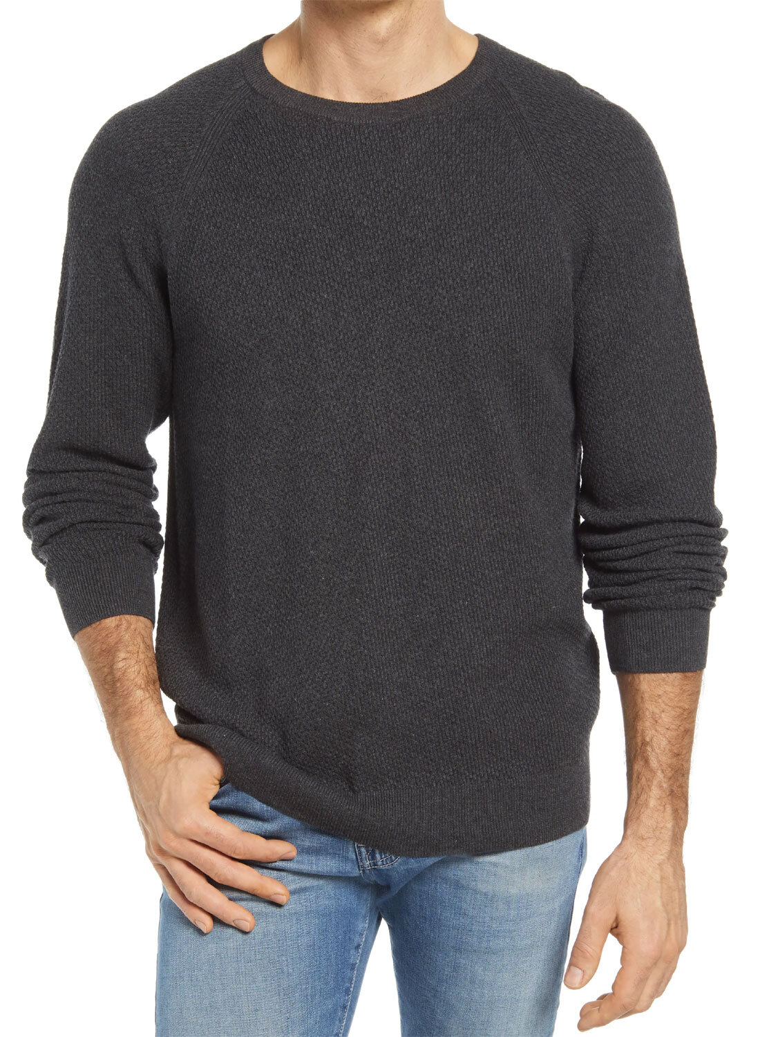 Nordstrom Мужской текстурированный свитер с рукавом реглан XL Серый Темно-угольный Вереск
