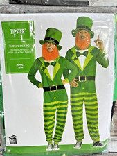 New Zipster St Patricks Day Leprechaun 1 Hooded Jumpsuit Beard Adult S/M COSTUME