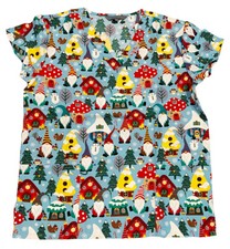Women's Christmas Medical Scrub Tops Gnome for Christmas Hunter Large