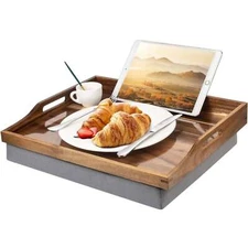 17" Acacia Wood Lap Desk with Detachable Cushion & Phone Holder