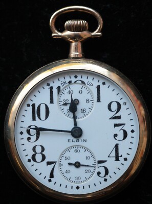 KAPPYS ELGIN VERITAS  23J 16 SIZE UP-DOWN INDICATER RAILROAD POCKET WATCH RUNS