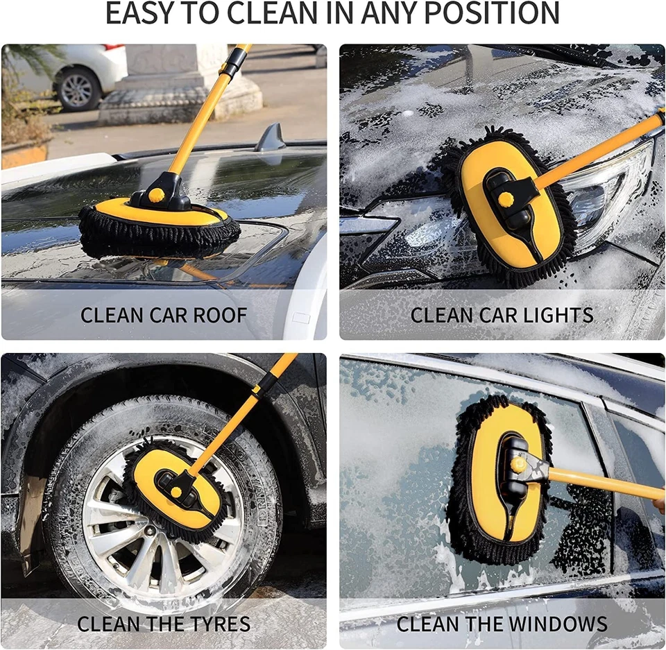 Car Cleaning Mop – 2x Microfiber Mitts & Telescoping Wash Brush, Long Handle - Image 3 of 4