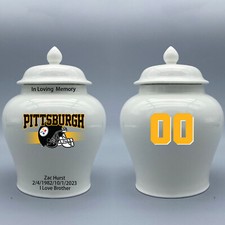 Ceramic Medium Urn for Pittsburgh Steelers Football Theme, Custom Text  Number