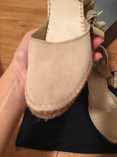 BNWB Brooks Brothers Lace Up Wedge Sandal Heels - In Bone, Leather/Suede Sz 8 - Picture 11 of 12