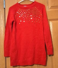 Wonder Nation Sparkly Sequin Jeweled Neckline Red Sweater Sz L 10-12 kids girl
