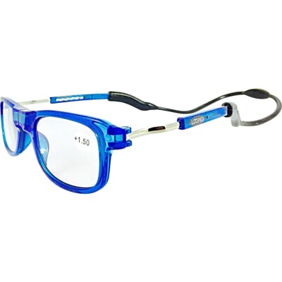 Loopies magnetische Lesebrille mit flexibler abnehmbarer Nackenschleife himmelblau