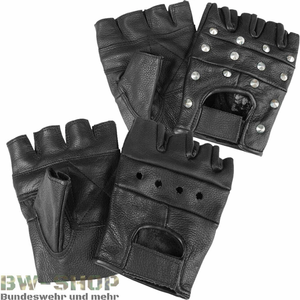 BIKER HANDSCHUHE FINGERLOS LEDER SCHWARZ NEU MIT / OHNE NIETEN MOTORRAD XS-XXL