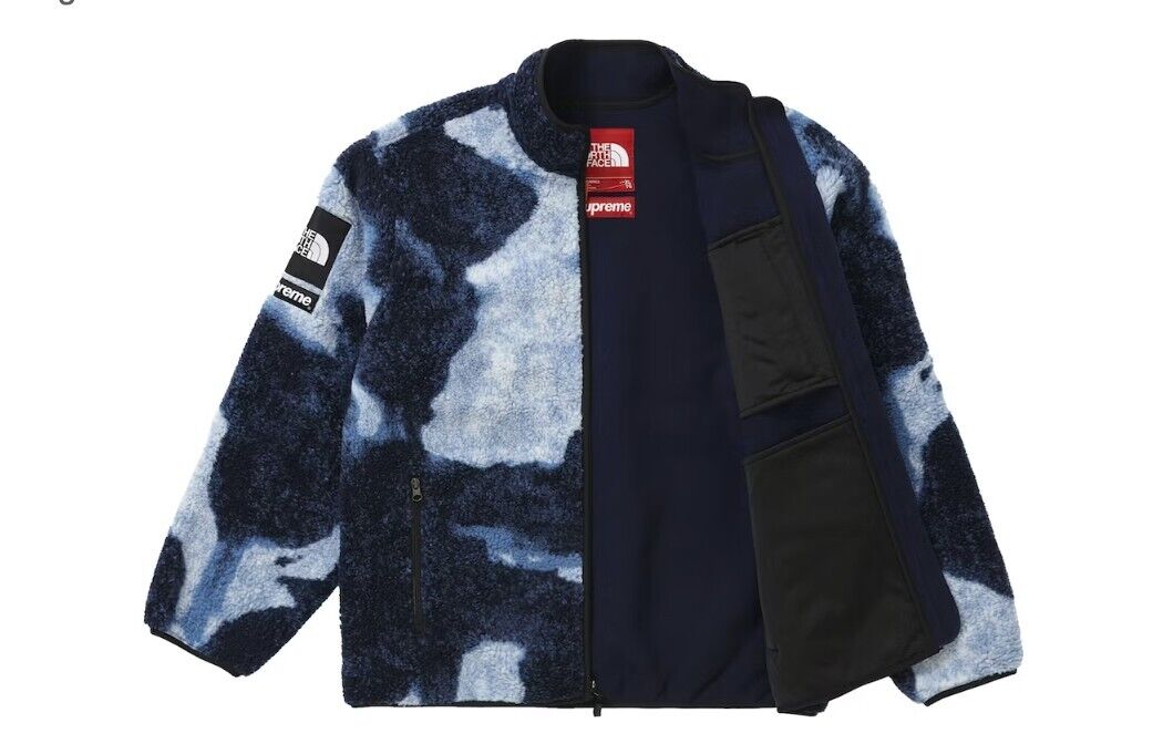 Supreme x The North Face Bleached Denim Print Fleece Jacket - Size Large -  NEW!