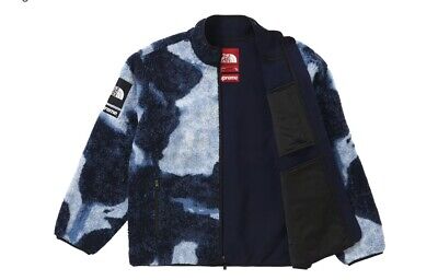 Supreme x The North Face Bleached Denim Print Fleece Jacket - Size