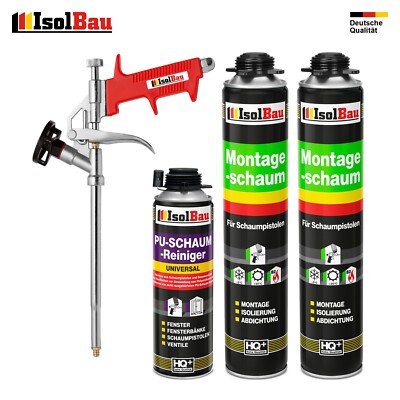 Pistolenschaum 2 x 750 ml + 1  Metall Schaumpistole + 1 Reiniger Bauschaum.