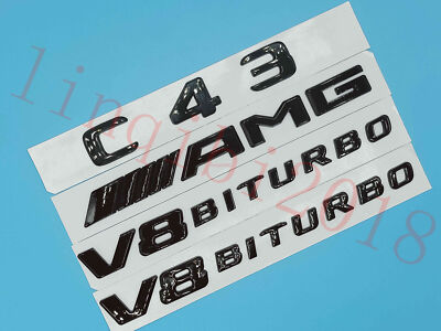 Gloss Black Flat C43 AMG V8 BITURBO Trunk Embl Badge Sticker for Mercedes Benz