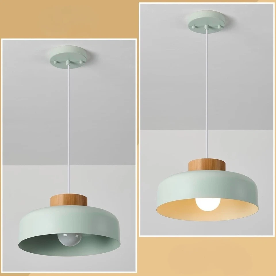 全新 Anthropologie 复古绿色金属悬挂木质复古吊坠灯具 — 第 4/4 张图片