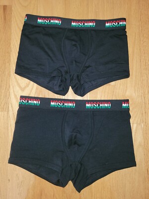 Moschino Men's Cotton Stretch Boxer Trunks, Black, Size XS, 2-pack