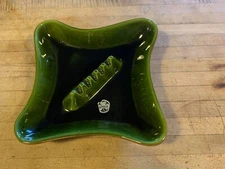 Vintage Ashtray 4 Pointed Ends-USA 700 Olive Green 2 Shades-Berkeley NOS Sticker