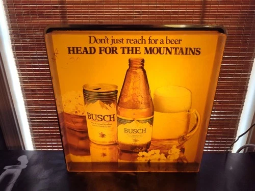 VINTAGE 1978 BUSCH BEER HEAD FOR THE MOUNTAINS LIGHT SIGN ST. LOUIS MISSOURI MO