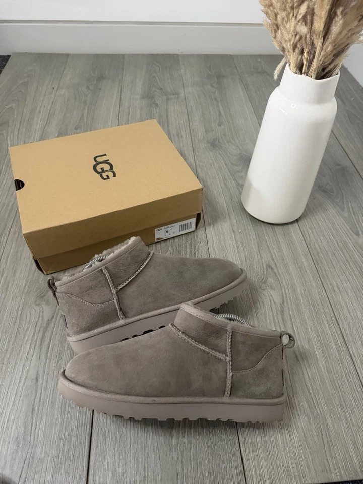 UGG Ultra Mini Grey Suede Lined Ankle Boots Slip On Women’s UK 5, photo 1 of 5