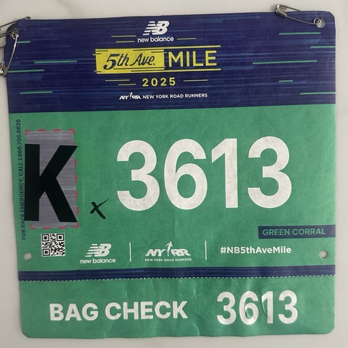 New Balance 5th Avenue Mile NYC 2025 NYRR New York Road Runners Bib #K 3613