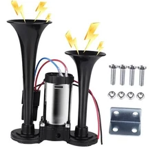 Upgraded 12V 600DB Air Horn Dual Trumpets, Super Loud Truck Train Large Black